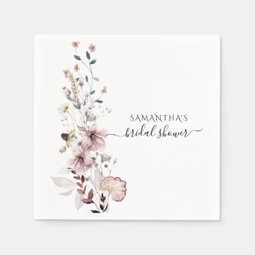 Wildflower boho minimalist Bridal Shower  Napkins