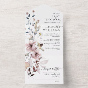 Wildflower boho minimalist modern Baby Shower All In One Invitation