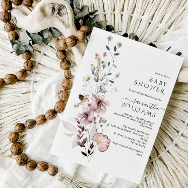 Wildflower boho minimalist modern Baby Shower Invi Invitation | Zazzle