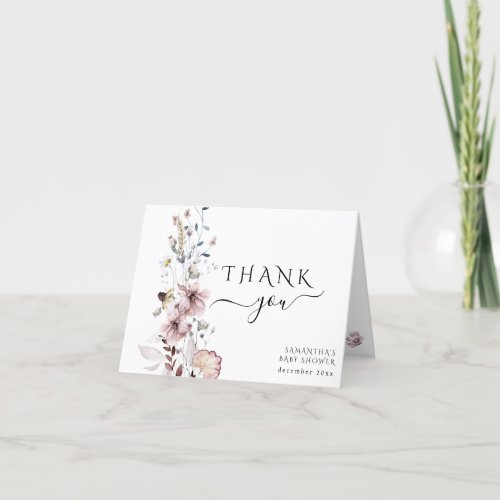 Wildflower boho minimalist modern Baby Shower Thank You Card