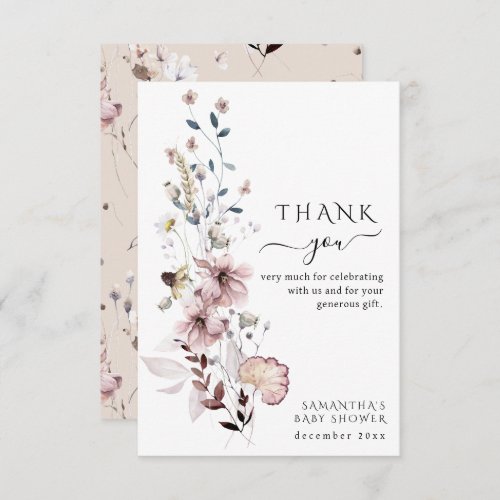 Wildflower boho minimalist modern Baby Shower Thank You Card