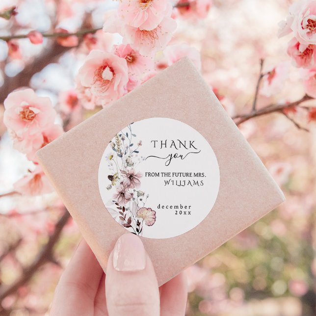 Wildflower boho minimalist modern Bridal Shower Classic Round Sticker (Creator Uploaded)