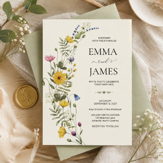 Wildflower Boho Minimalist Modern Meadow Wedding Invitation