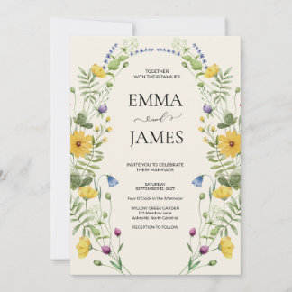 Wildflower Boho Minimalist Modern Meadow Wedding Invitation