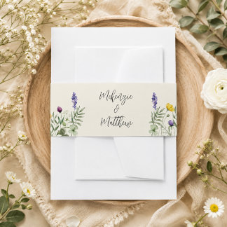 Wildflower Boho Minimalist Modern Meadow Wedding Invitation Belly Band