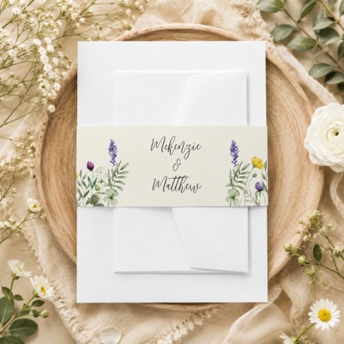 Wildflower Boho Minimalist Modern Meadow Wedding Invitation Belly Band