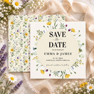 Wildflower Boho Minimalist Modern Meadow Wedding Save The Date