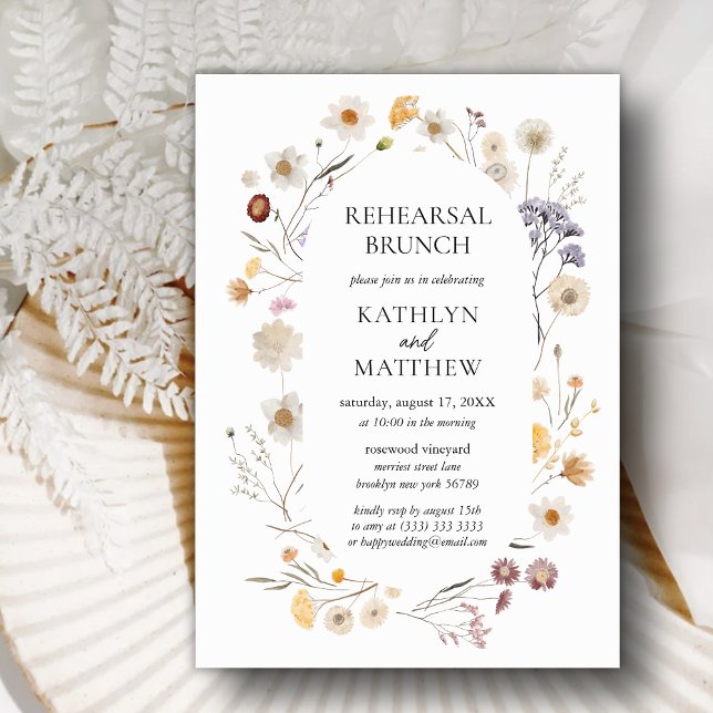 Wildflower Boho Modern Floral Rehearsal Brunch Invitation (Creator Uploaded)