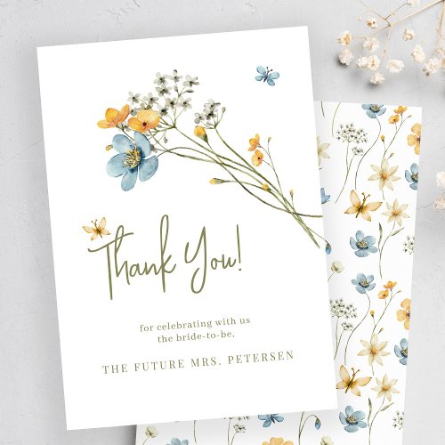 Wildflower boho modern minimalist bridal shower thank you card