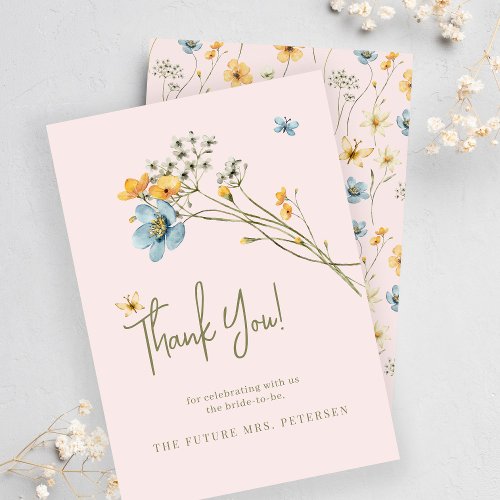 Wildflower boho modern minimalist bridal shower thank you card