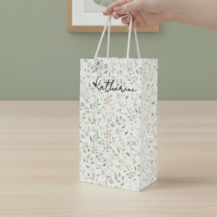 Wildflower Boho Name Monogram Wine Gift Bag