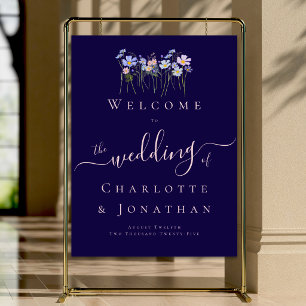 Wildflower Boho Navy Blue & Pink Wedding Welcome Foam Board