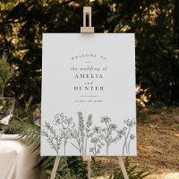 Wildflower Boho Olive Green Wedding Welcome Sign
