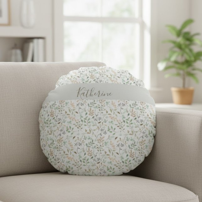 Wildflower Boho Personalized Round Pillow (Creator Uploaded)