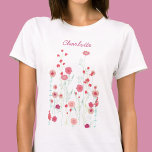 Wildflower Boho Personalized T-Shirt<br><div class="desc">Modern Bohemian botancial painting.  Pretty boho loose pink floral art.  Original art by Nic Squirrell. Change the name to personalize.</div>