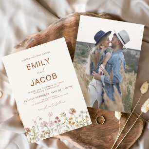 Wildflower Boho Photo Terracotta Wedding Invitation