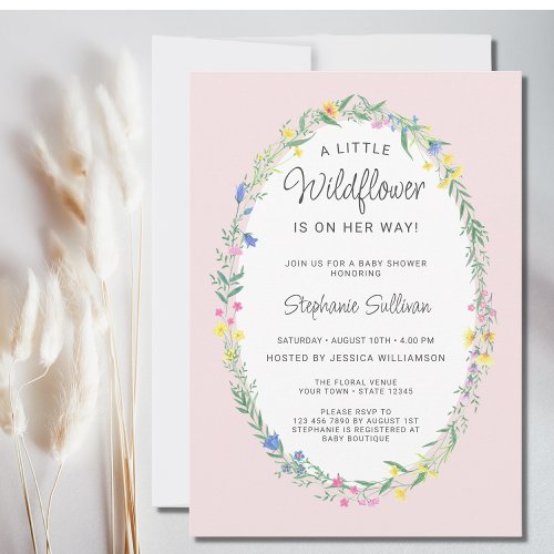 Wildflower Boho Pink Baby Shower Invitation