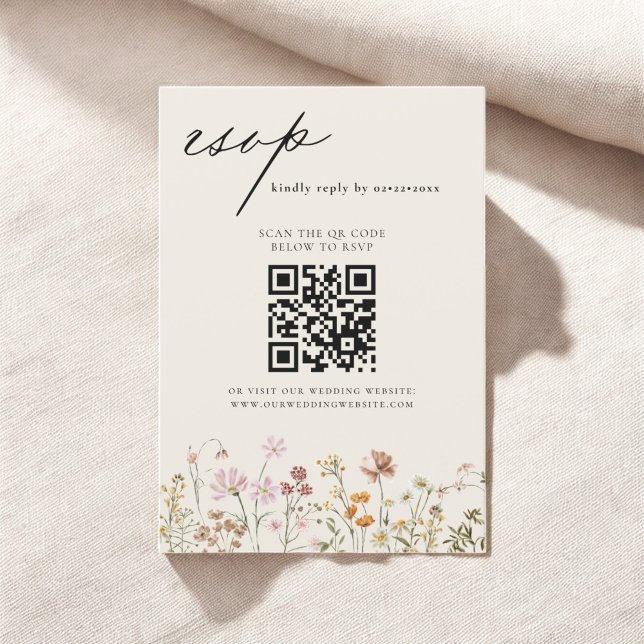 Wildflower Boho QR Code Wedding RSVP Invitation (Creator Uploaded)