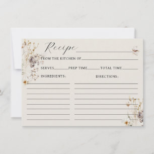 Wildflower Boho Rustic Bridal Shower Recipe Invitation