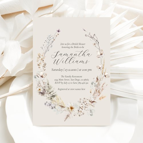 Wildflower Boho Rustic Elegant Bridal Shower Invitation