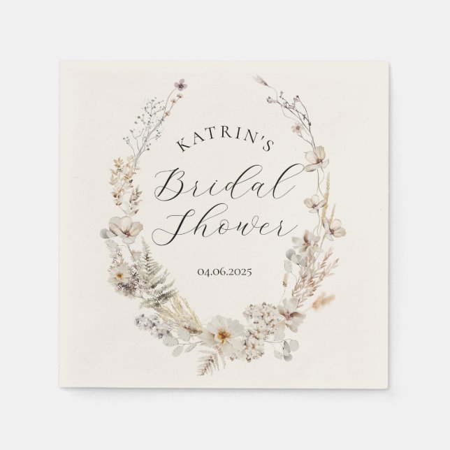 Wildflower Boho Rustic Elegant Bridal Shower Napkins (Front)