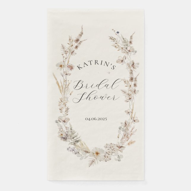 Wildflower Boho Rustic Elegant Bridal Shower Paper Guest Towels (Front)