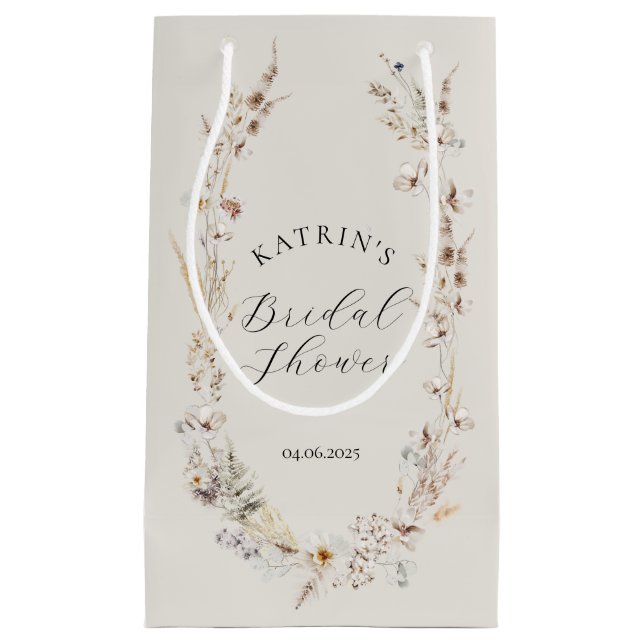 Wildflower Boho Rustic Elegant Bridal Shower Small Gift Bag (Front)