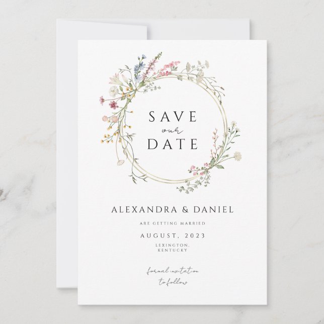 wildflower boho save the date minimalist  invitation (Front)