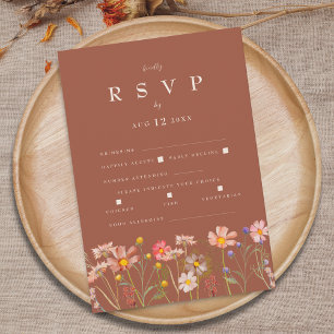 Wildflower Boho Terracotta Meal Option Wedding RSVP Card