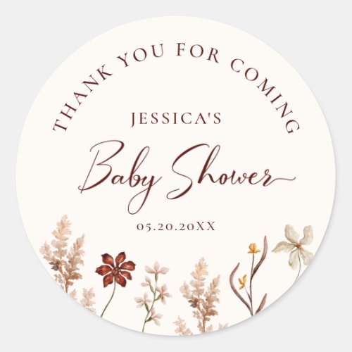 Wildflower Boho Thank You Baby Shower Classic Round Sticker