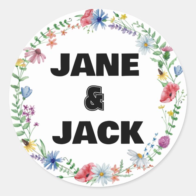 Wildflower Boho Water Color Classic Round Sticker (Front)
