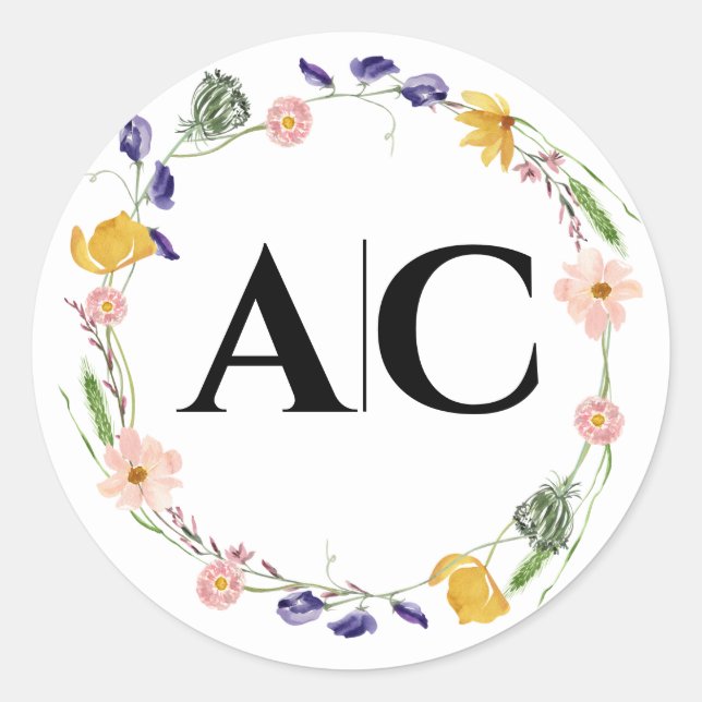 Wildflower Boho Water Color Classic Round Sticker (Front)