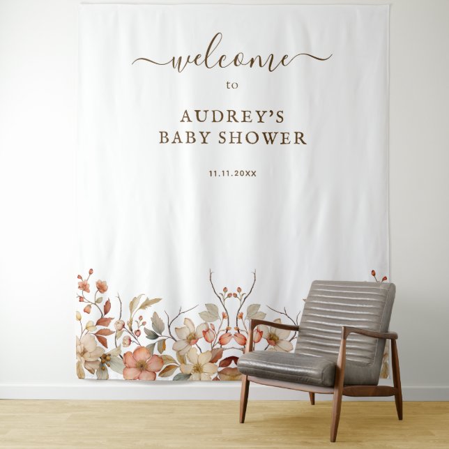 Wildflower Boho Watercolor Welcome Sign Backdrop (In Situ)