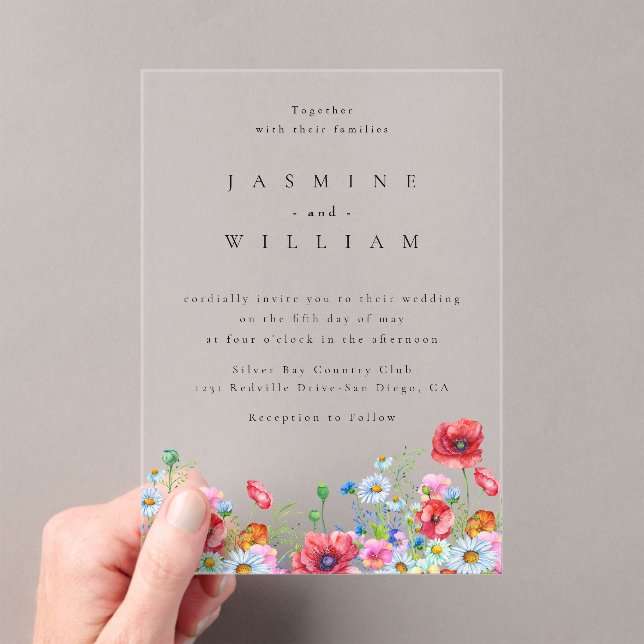 Wildflower Boho Wedding  Acrylic Invitations (Insitu (Handheld))