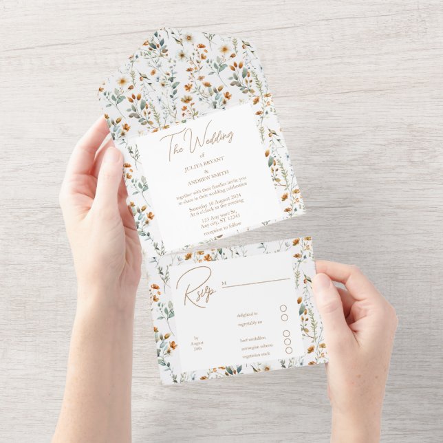 wildflower boho wedding all in one invitation (Tearaway)