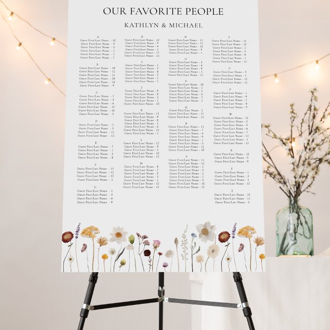 Wildflower Boho Wedding Alphabetical Seating Foam Board (Creator Uploaded)