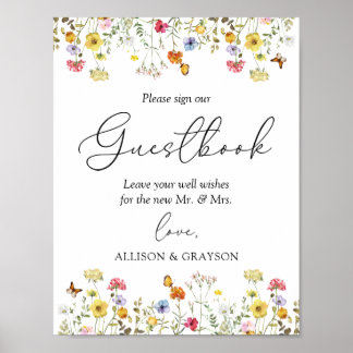 Wildflower Boho Wedding Guestbook Tabletop Sign