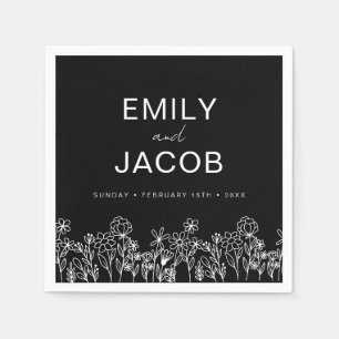 Wildflower Boho Wedding In Bloom Black Napkins