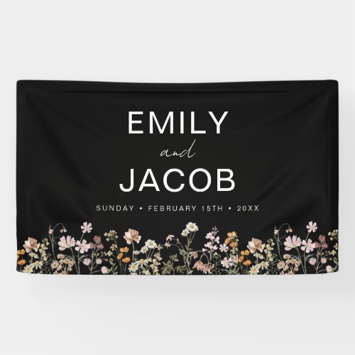 Wildflower Boho Wedding In Bloom Black White Banner