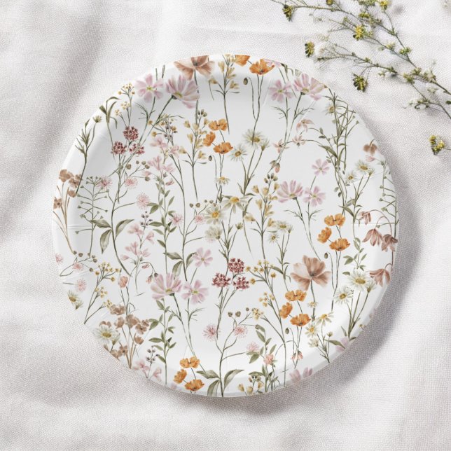 Wildflower Boho Wedding In Bloom Garden Paper Plates (Creator Uploaded)