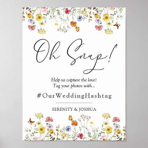 Wildflower Boho Wedding Oh Snap Hashtag Sign