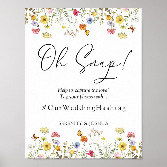 Wildflower Boho Wedding Oh Snap Hashtag Sign (Front)