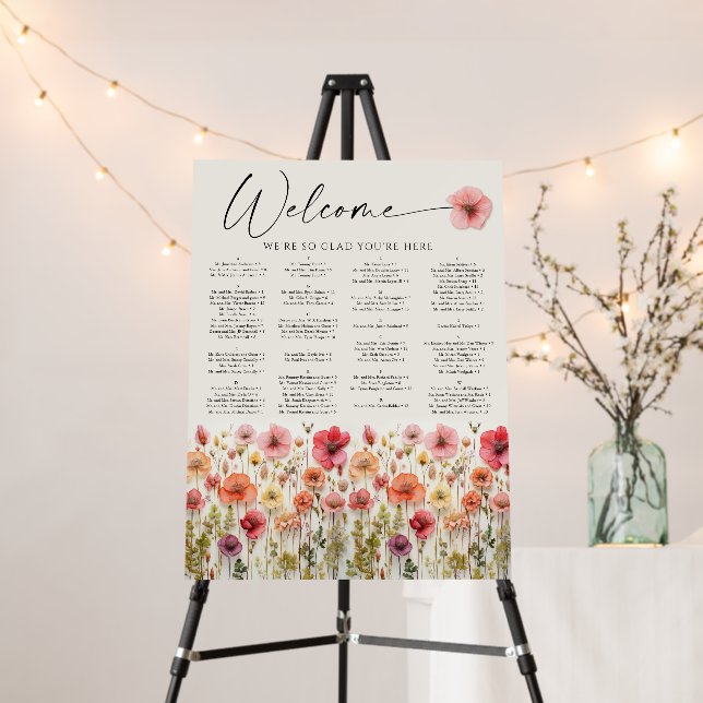 Wildflower Boho Wedding Seating Chart Colorful Foam Board (In Situ (Stand))