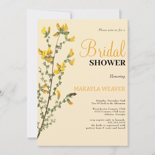 Wildflower Boho yellow Bridal Shower Invitation (Front)
