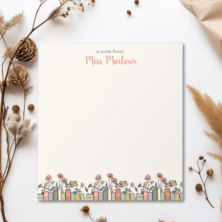 Wildflower Book Border Teacher Personalized Notepad