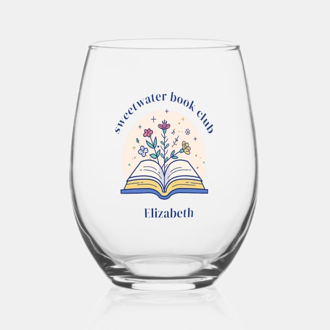 Wildflower Book Club Custom Name Stemless Wine Glass (Front)