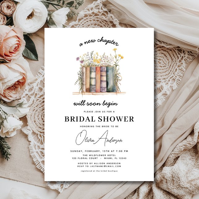 Wildflower Book New Chapter Begins Bridal Shower Invitation (Creator Uploaded)