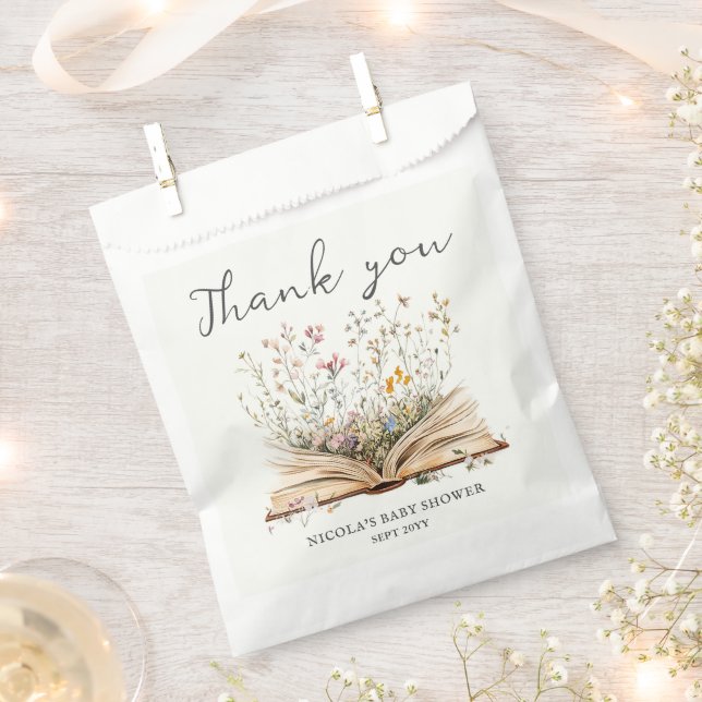 Wildflower | Book Theme Baby Shower Favor Bag (Clipped)