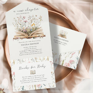 Wildflower Book Theme Baby Shower Invitation