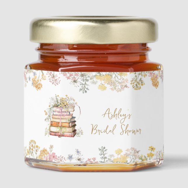 Wildflower Book Theme Bridal Shower Honey Jar Favors (Front)